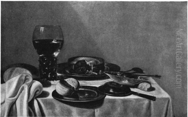 Still life with roemer and pie on a draped table - view 1
