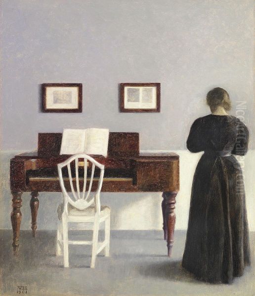 Interior with the artist's wife seen from behind. - view 1