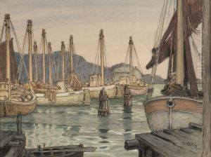 Hamnbild. by Ferdinand Boberg