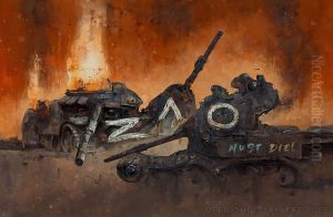 Allegory of evil and destroyed Russian military equipment marked <<Z>>, inverted <<V>> and <<O>> by Oleg Shupliak