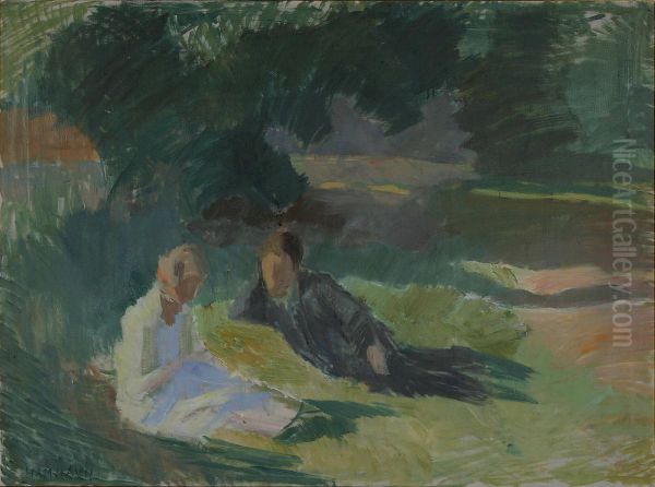 Man and woman in park. - view 1