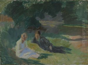 Man and woman in park. by Marius Hammann