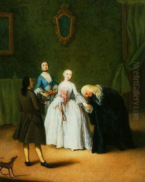 A nobleman kissing a lady's hand - view 1