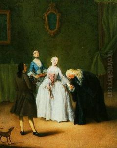 A nobleman kissing a lady's hand by Pietro Longhi