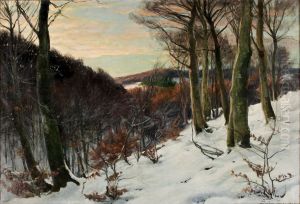 Winter landscape with snow. by Hans Agersnap