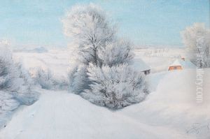Winter landscape with a snow covered farm. Winter landscape with a snow covered farm.