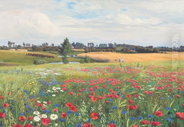 A meadow in bloom, with poppies, leucanthemum and cornflowers. - view 1