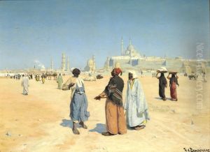 View from the desert of Cairo with the Citadel and Mamluk Tombs in the background View from the desert of Cairo with the Citadel and Mamluk Tombs in the background
