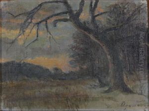 Winter landscape at sunset. by Hans Agersnap