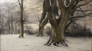 Winter landscape with trees. by Hans Agersnap