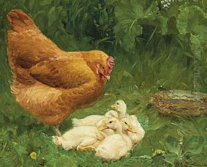 A hen and some ducklings. by H. A. Brendekilde