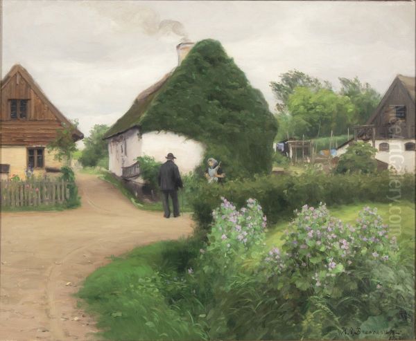 Scenery from a village with persons in conversation - view 1