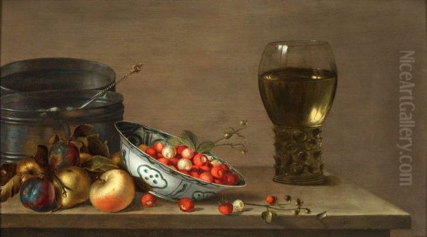Still life with apples, strawberries, a can and a Rummer - view 1