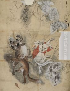 Frolicking Animals, Nekomata and Tanuki Badger Frolicking Animals, Nekomata and Tanuki Badger