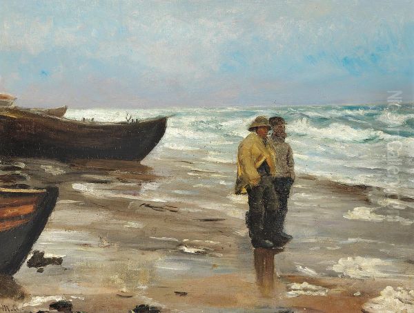 Fishermen on a beach with their boats. - view 1