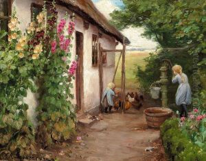Outside the farmhouse. by H. A. Brendekilde
