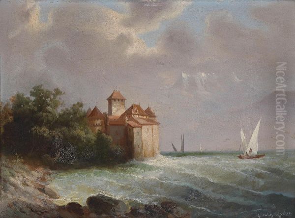 Blick auf Schloss Chillon am Genfersee - view 1