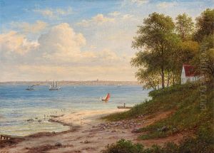 Summer day at Hellebaek at the coast of Oresund