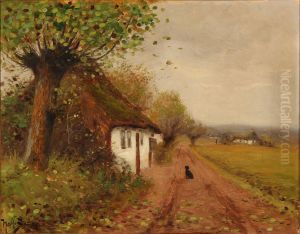 Landscape with a dog waiting on a country road