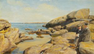 Two men at a beach on Bornholm.