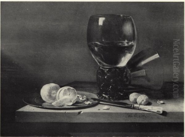 Still life with roemer, knife and lemon - view 1