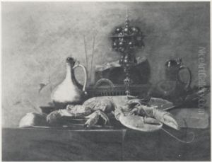 Still life with columbine cup, stone ware jug and lobster Still life with columbine cup, stone ware jug and lobster