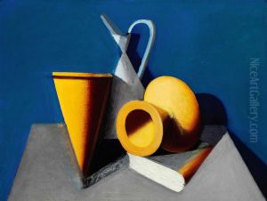 Still life with pitcher, vase and book. by Vilhelm Lundstrom
