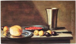 Still life with fruit, bread and a silver chalice by Floris van Schooten