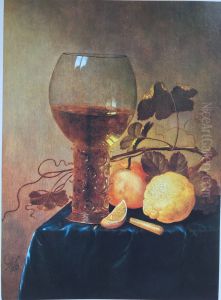Still life with roemer, lemon and orange by Gerard Van Berleborch
