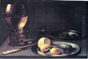 Still life with roemer, lemon and knife