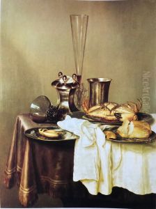 Crab still life with wine glass, salt cellar and silver chalice