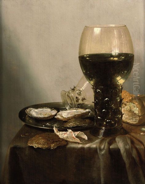 Still life with rummers, bread and oysters - view 1