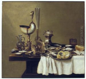 Stilleven met een nautilusbeker, een tazza en een fluitglas Stilleven met een nautilusbeker, een tazza en een fluitglas
