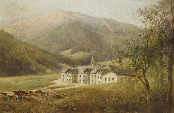 Gebaudekomplex mit Kirche in Landschaft - view 1