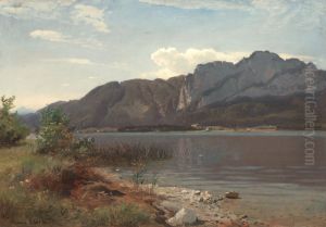 Landskap fra Drachenwand ved Mondsee by Hans Gude