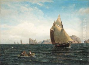 Sailboats on the fjord / Sailing of the Norwegian coast by Hans Gude