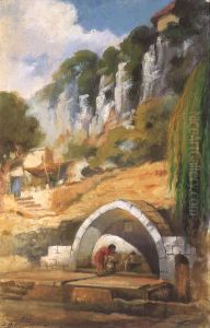 Al-Qashqush Spring at Bikfaya. by Moustafa Farroukh