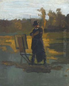 Thorvald Niss at his easel near Frederiksborg, Denmark.