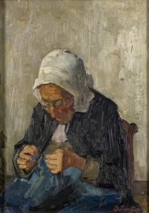 studie naaiende oude vrouw by Eduard Frankfort