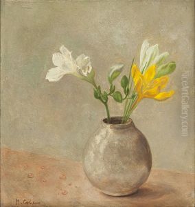 Stilleven met krokussen en fresia by Mozes Cohen