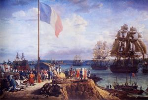 Napoleon and Marie Louise attending the parade of the squadron in Cherbourg, in 1811. by Louis-Philippe Crepin