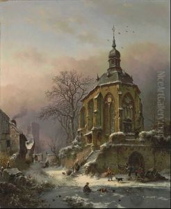 Figures at Work in a Winter Landscape, an Approaching Storm Beyond