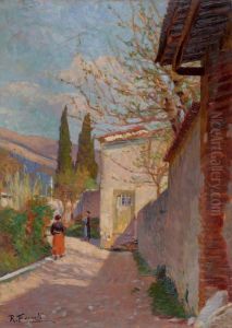 Figures in the courtyard by Ruggero Focardi