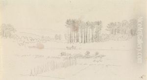 Landschaft mit hohen Kiefern und Pferdewagen by Caspar David Friedrich