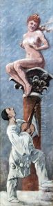 Pierrot and a woman on a columnFrancais:Pierrot et une femme sur une colonneItaliano:Pierrot e una donna su una colonna. by Adolphe Willette