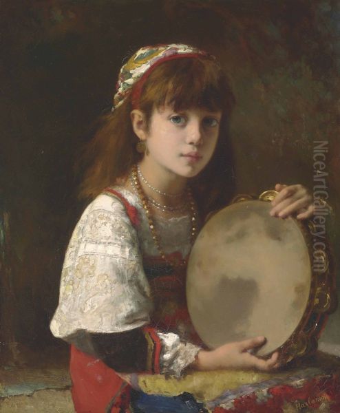 Girl with tambourine - view 1