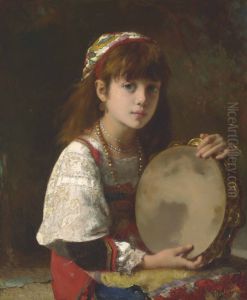 Girl with tambourine by Alexei Harlamov