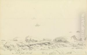 Steiniges Ufer mit angeschwemmten Schiffsplanken by Caspar David Friedrich