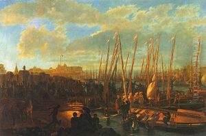 Historic Landscape of a Landing at the Largo do Paco by Felix Taunay, Baron of Taunay