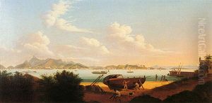 Fixing a Boat. Villegagnon Island - Guanabara Bay by Felix Taunay, Baron of Taunay